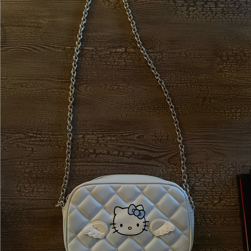Hello Kitty Quilted Crossbody Bag with Silver Chain